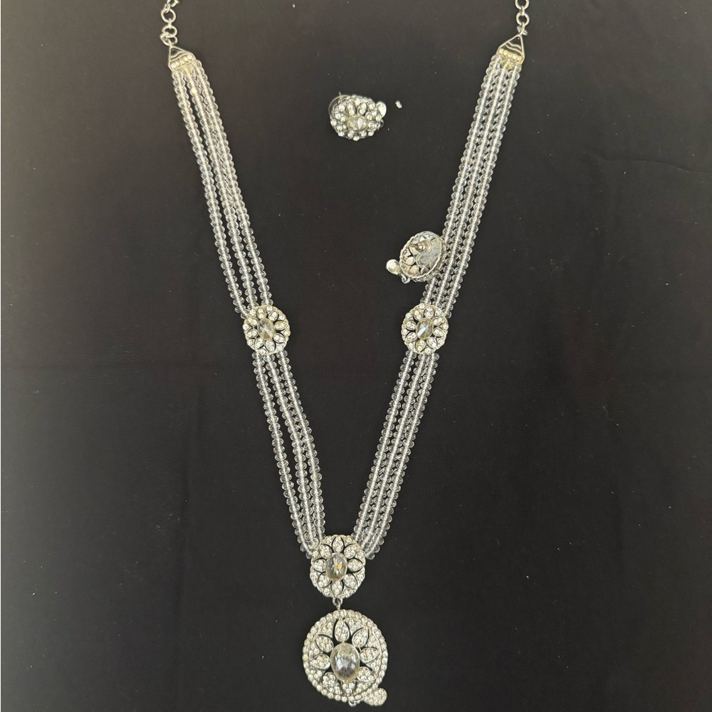 Silver Multi-Strand Crystal Necklace